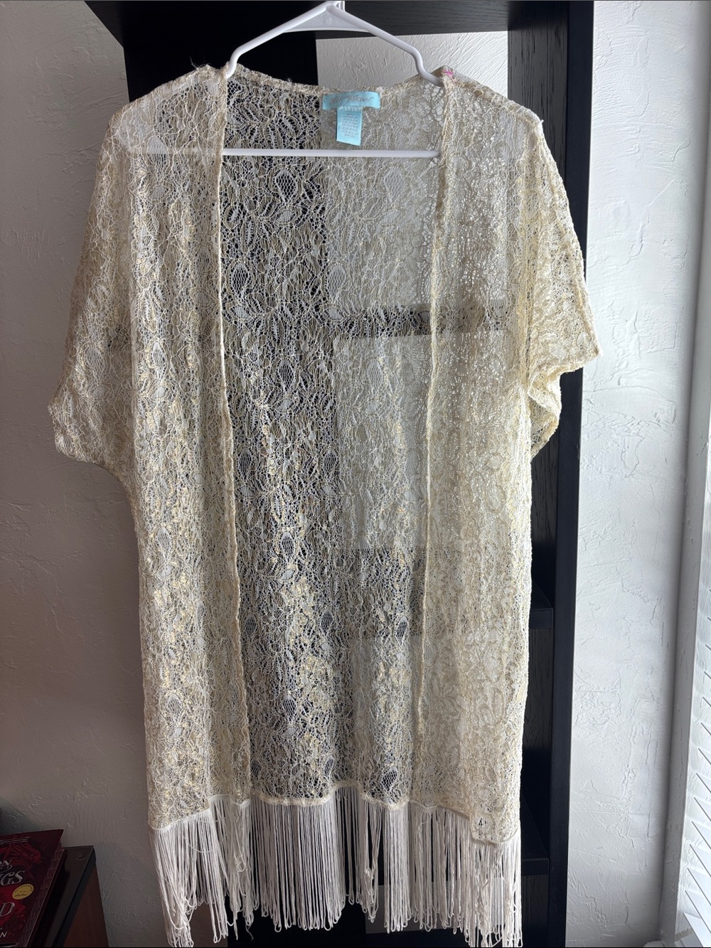 Betsey Johnson Cream Lace Fringe Kimono